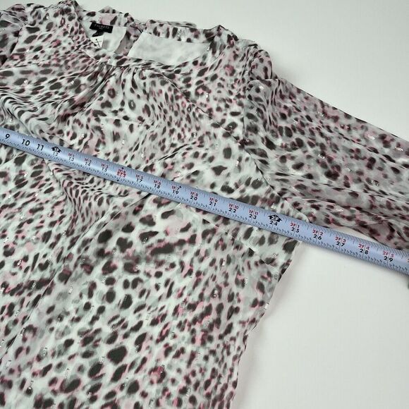 Talbots Leopard Print Metallic Top 2X Gray Pink Blouse Fairy Feminine Dressy - Picture 5 of 11